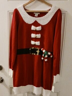 New- Womens Red Christmas Holiday Dress With Faux Fur Trim Size Large